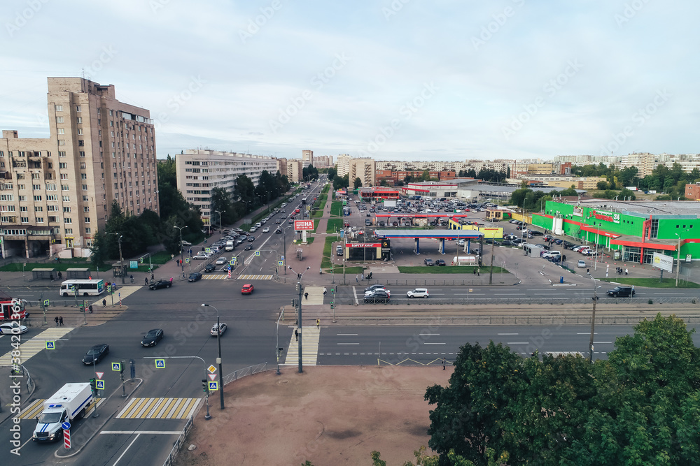 Fototapeta premium Aerial Townscape of Saint Petersburg City. Kalininsky District