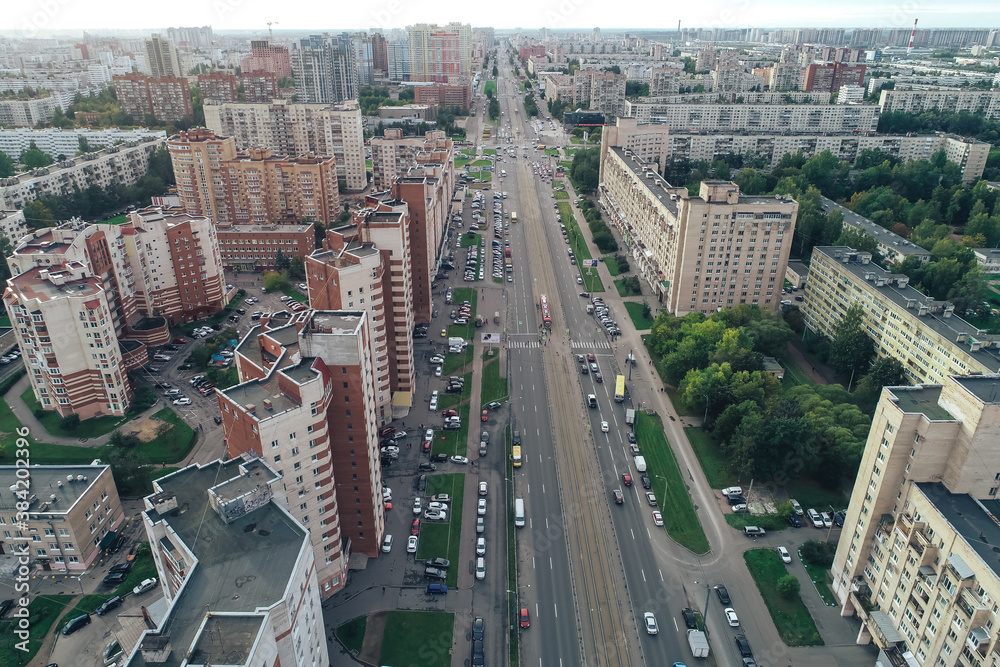 Fototapeta premium Aerial Townscape of Saint Petersburg City. Kalininsky District
