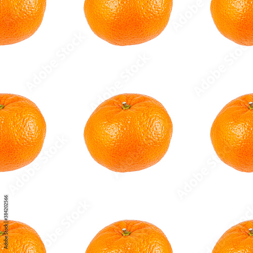 Seamless pattern of a plurality of ripe juicy tangerines on a white background. Isolated