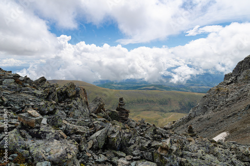 Cloudy skies and mountain ranges
