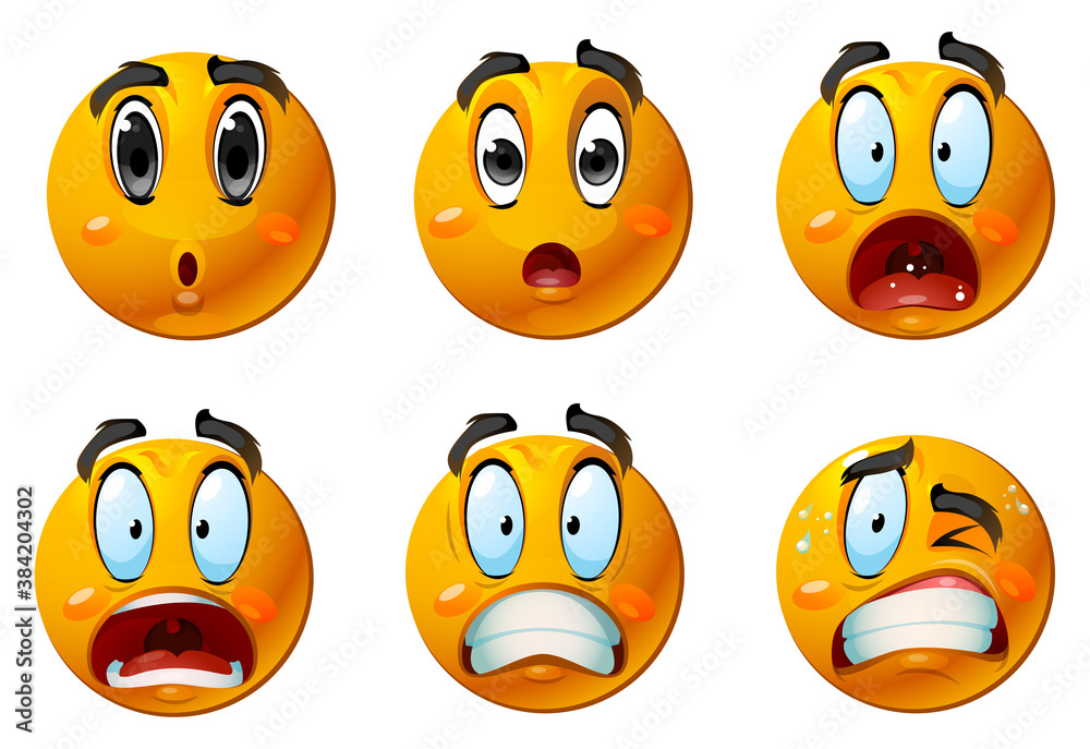 Set of scared emoticons, vector image, on a white background.