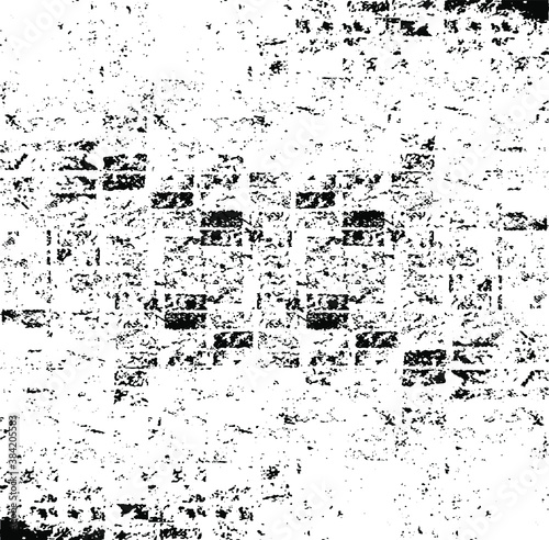 Rough  irregular texture composed of monochrome geometric elements. Overlay distressed grunge background. Abstract vector illustration. Isolated on white background. EPS10