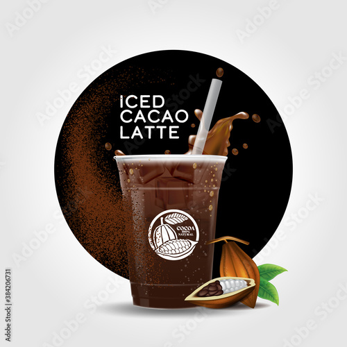 iced cacao takeaway cup vector illustration, Iced cocoa latte