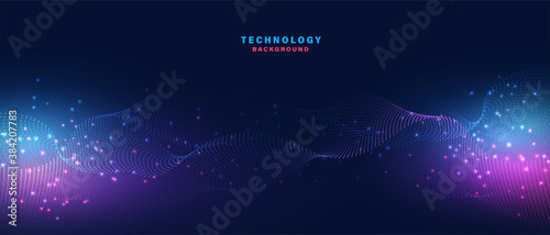 Abstract technology background with flowing particles. Dynamic waves. vector illustration.	
