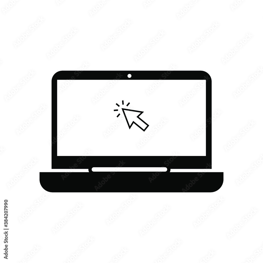 Globe on screen of laptop icon flat style in trendy design isolated. vector illustration. color editable