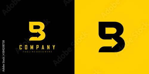 Initial Letter B Logo. Yellow and Black Shape with Negative Space Right Arrow inside isolated on Double Background. Use for Business and Branding Logos. Flat Vector Logo Design Template Element. photo