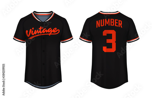 Baseball t-shirt design template, Sport jersey mockup. uniform front and back view.