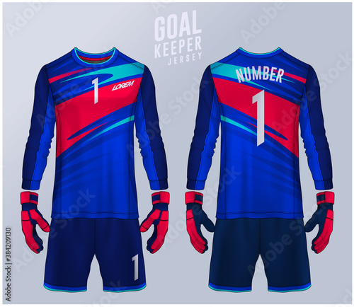 Goalkeeper jersey,t-shirt sport design template, Long sleeve soccer jersey mockup for football club. uniform front and back view.