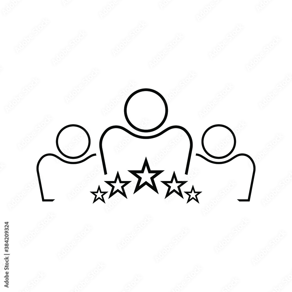 business client icon, people group with 5 stars line sign - vector illustration. business client icon, people group with 5 stars line sign - vector illustration.