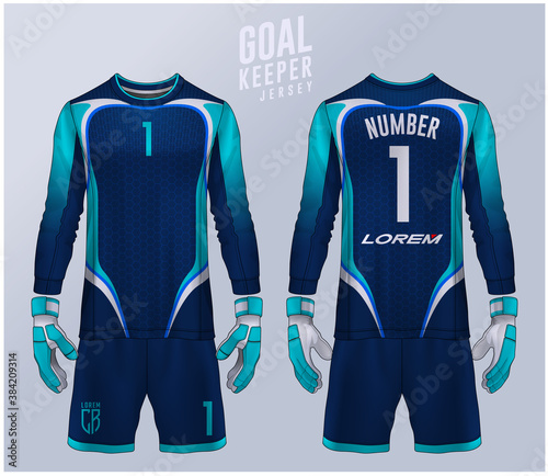 Goalkeeper jersey,t-shirt sport design template, Long sleeve soccer jersey mockup for football club. uniform front and back view.