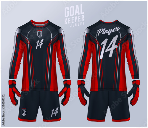 Goalkeeper jersey,t-shirt sport design template, Long sleeve soccer jersey mockup for football club. uniform front and back view.