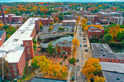 Aerial Drone Photography Of Downtown Dover, NH (New Hampshire) During The Fall Foliage Season photo