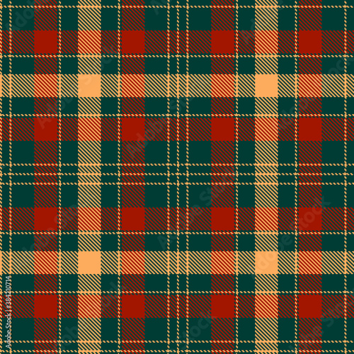 Checkered plaid vector illustration. Tartan Cloth Pattern. Seamless background of Scottish style. Great for Holiday designs. For wallpapers, textiles, decorations, paper. Red, Green, and Yellow.