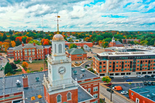 Aerial Drone Photography Of Downtown Dover, NH (New Hampshire) During The Fall Foliage Season photo