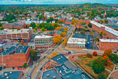 Aerial Drone Photography Of Downtown Dover, NH (New Hampshire) During The Fall Foliage Season
