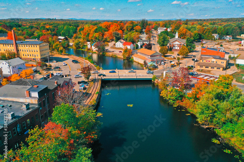 Aerial Drone Photography Of Downtown South Berwick, ME (Maine) During The Fall Foliage Season
