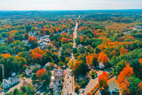 Aerial Drone Photography Of Downtown Somersworth, NH (New Hampshire) During The Fall Foliage Season photo