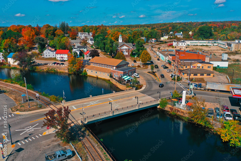 Aerial Drone Photography Of Downtown South Berwick, ME (Maine) During The Fall Foliage Season