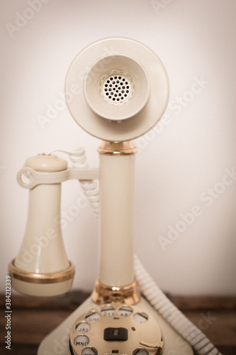 Wallpaper Mural Vintage Candlestick Telephone Sitting on Old Wooden Trunk, Phone Communication Torontodigital.ca