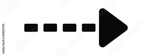 Black large forward or right pointing solid long skinny dotted arrow icon sketched as vector symbol	