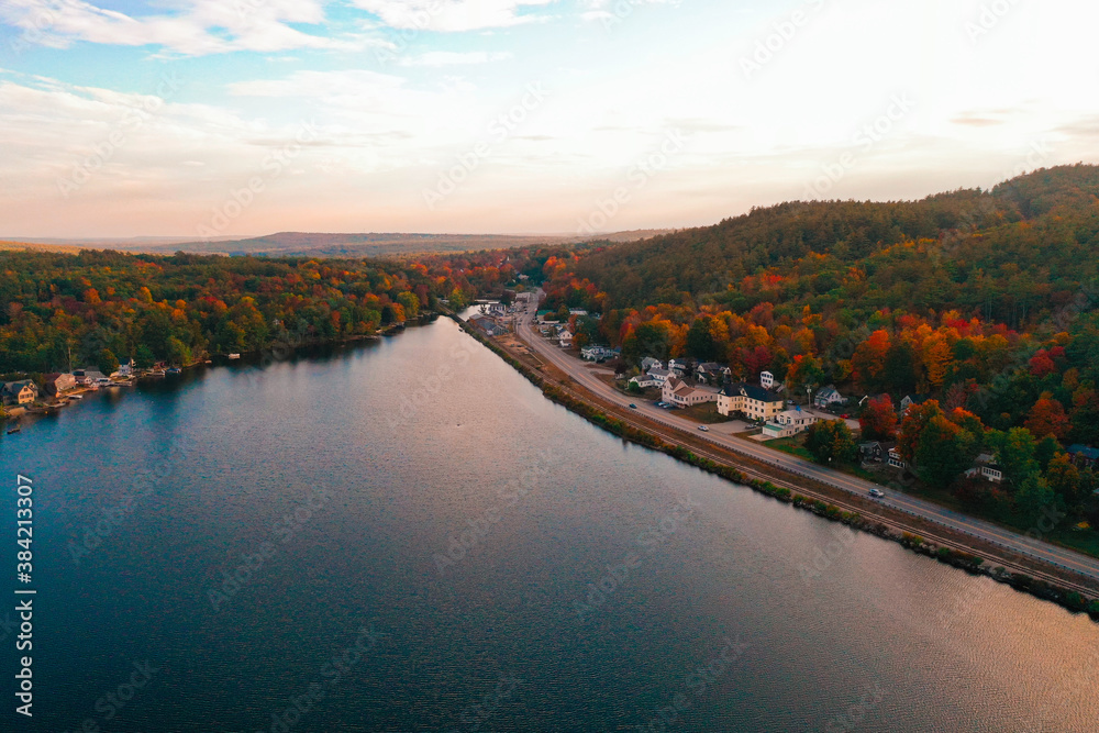 Aerial Drone Photography Of Downtown Milton, NH (New Hampshire) During The Fall Foliage Season