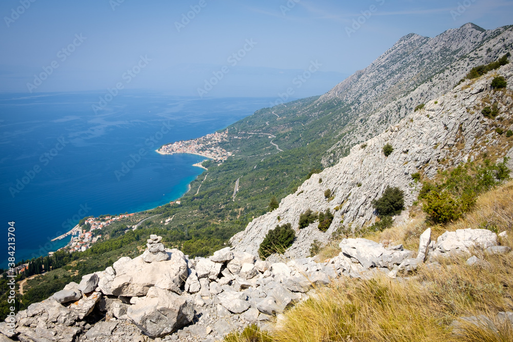 sea landscape view from the mountain hike, croatia, zivogosce, sutvid