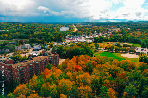 Aerial Drone Photography Of Downtown Bedford, NH (New Hampshire) During The Fall Foliage Season