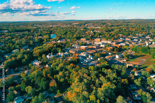 Autumn Aerial Drone Photography Of Downtown Derry, NH (New Hampshire) During The Fall Foliage Season