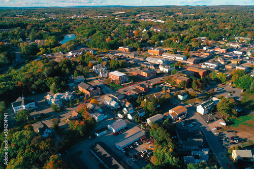 Autumn Aerial Drone Photography Of Downtown Derry, NH (New Hampshire) During The Fall Foliage Season