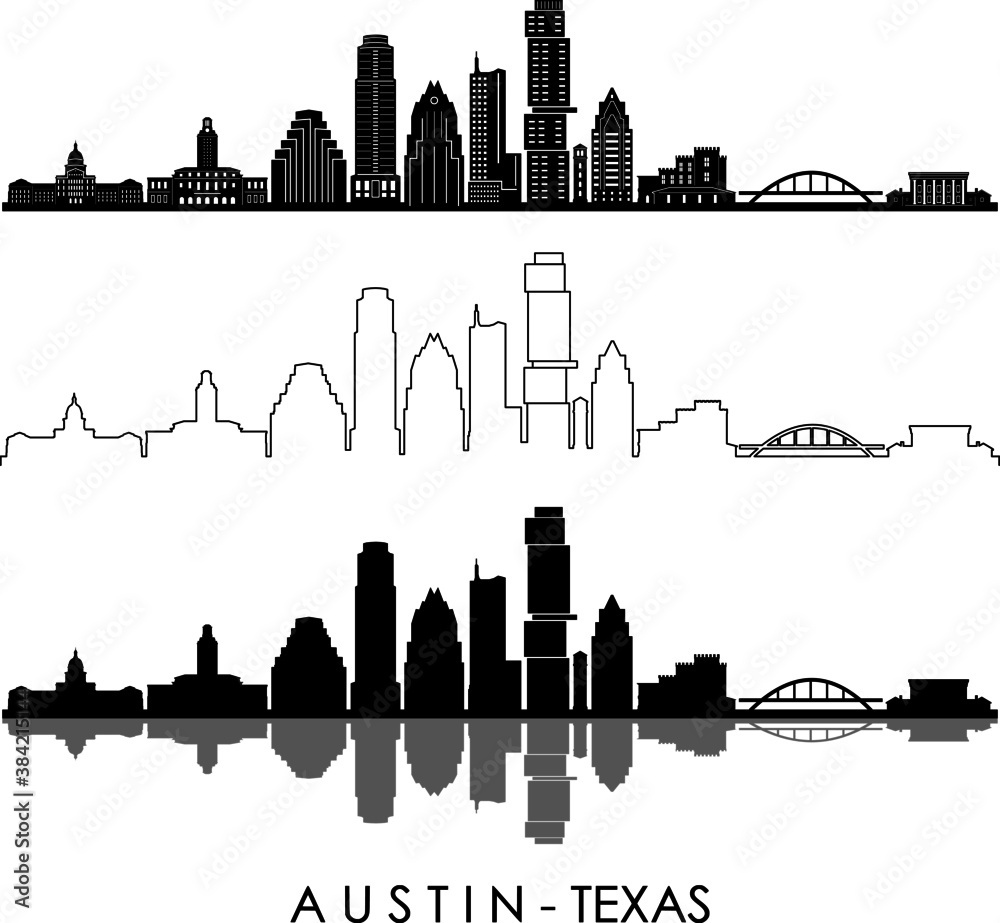 AUSTIN Texas SKYLINE City Outline Silhouette