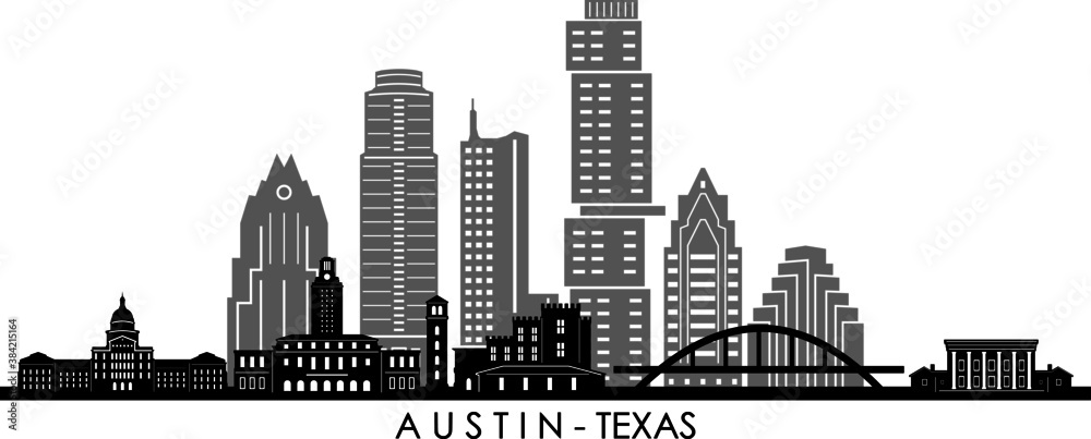 AUSTIN Texas SKYLINE City Outline Silhouette - obrazy, fototapety, plakaty 
