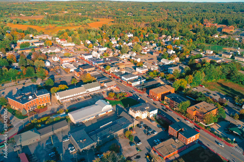 Autumn Aerial Drone Photography Of Downtown Derry, NH (New Hampshire) During The Fall Foliage Season