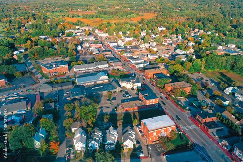 Autumn Aerial Drone Photography Of Downtown Derry, NH (New Hampshire) During The Fall Foliage Season