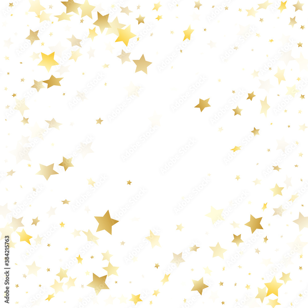 Flying gold star sparkle vector with white background.