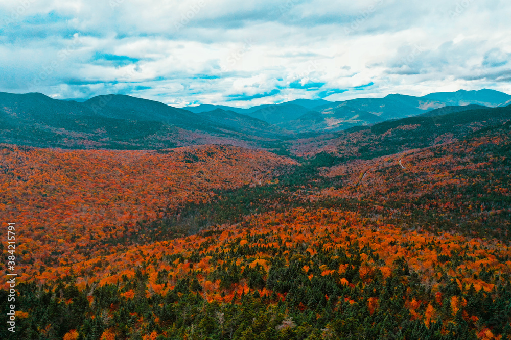 Aerial Drone Photography Of The Kancamagus Highway In Lincoln, NH (New Hampshire) During The Fall Foliage Season