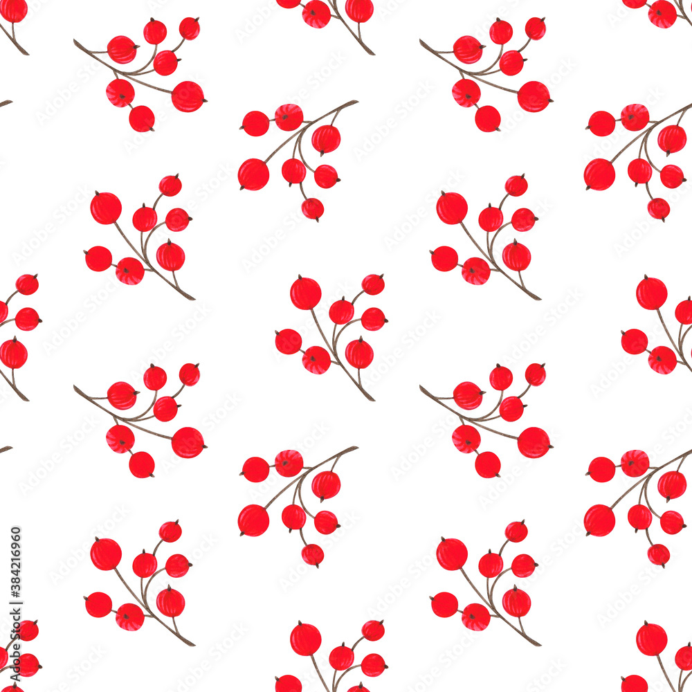 seamless pattern watercolor illustration christmas new year berry