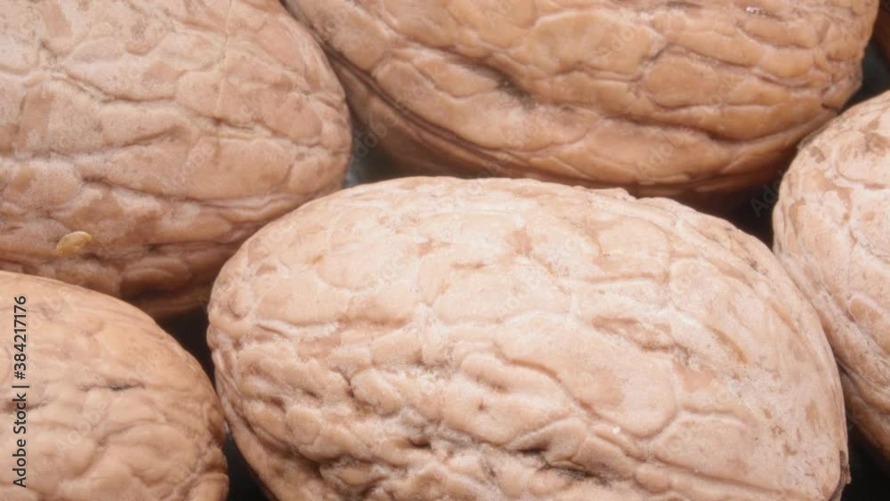 Close-up walnuts. A dense shell. 4K video. Super macro. Close-up walnuts. A dense shell. 4K video. Super macro.