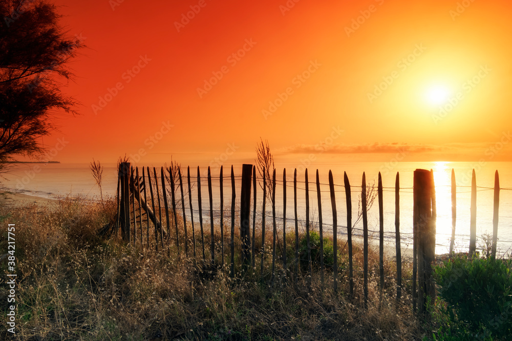 Sunrise in the eastern coast of Corsica island. Vanga di l'Oru beach