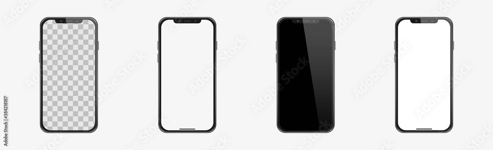 Set of realistic models smartphone with transparent screens, smartphone mockup collection, device front view