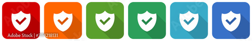 Shield icon set, flat design vector illustration in 6 colors options for webdesign and mobile applications