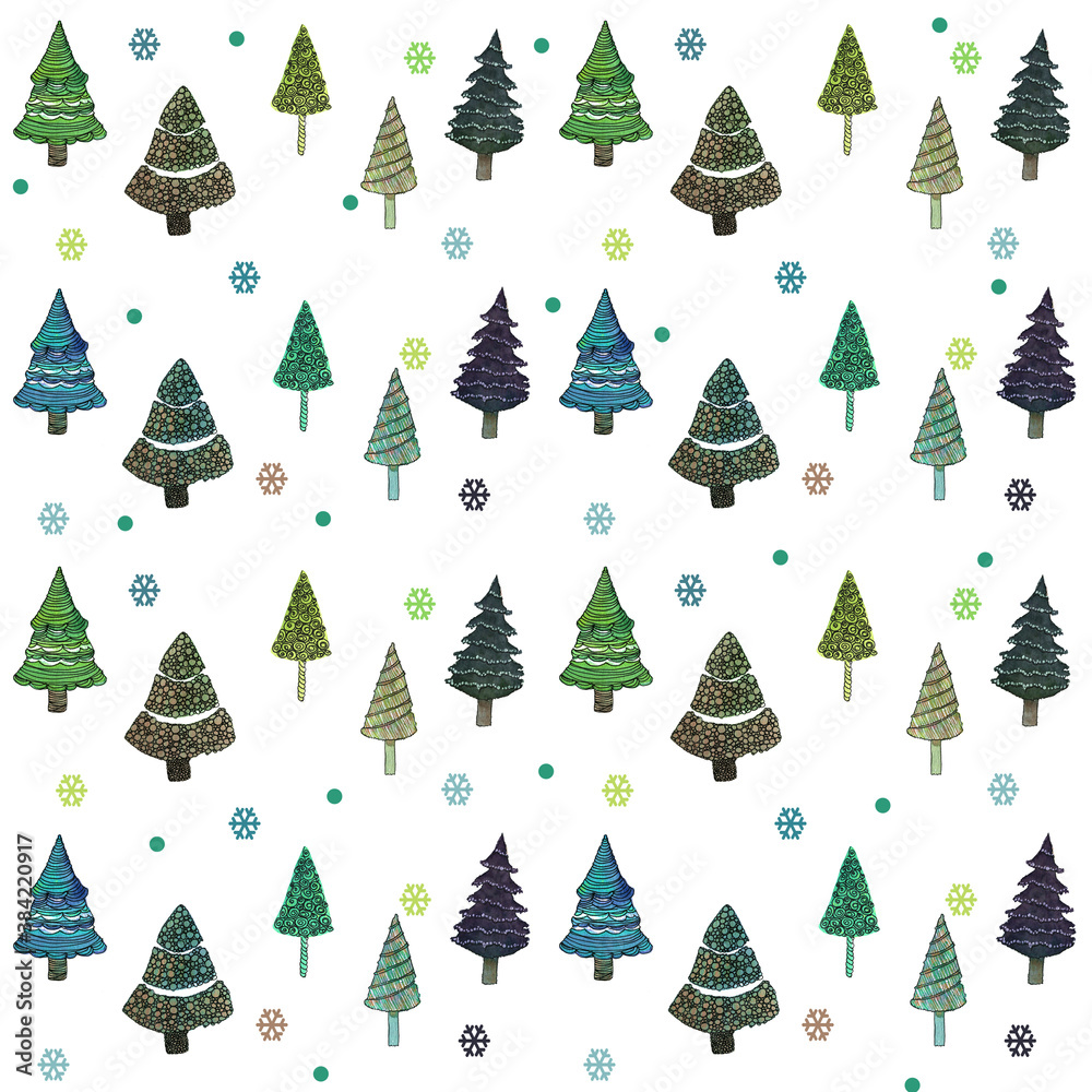 Pattern con alberelli di Natale isolati su sfondo bianco