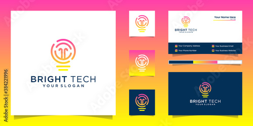 bulb tech logo icon . Bulb Logo Design Colorful . Idea creative light bulb logo . Bulb digital logo technology Idea and business card