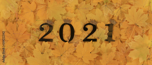 2021, autumn yellow maple leaves background