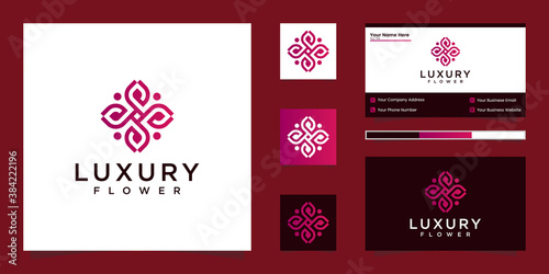 Minimalist elegant flower rose line art style. luxury beauty salon, fashion,cosmetic, yoga and spa products. logo design and business card