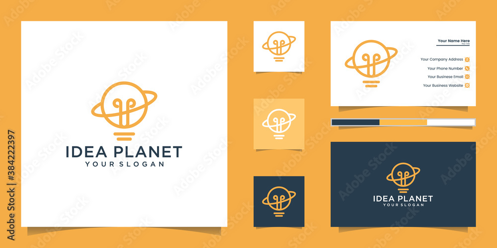 creative light bulb and planet combination logo, and inspired business card