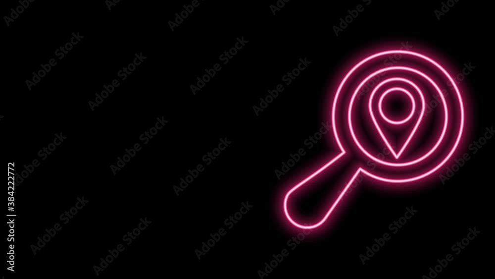Glowing neon line Search location icon isolated on black background. Magnifying glass with pointer sign. 4K Video motion graphic animation Glowing neon line Search location icon isolated on black background. Magnifying glass with pointer sign. 4K Video motion graphic animation