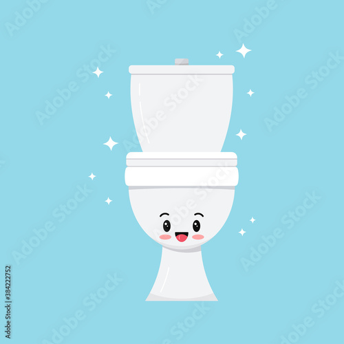 Cute white smilling toilet bowl character vector icon. Sweet happy emoticon of ceramic bathroom toilet. Flat design cartoon water closet illustration isolated on white background.