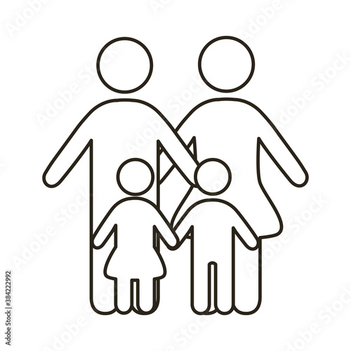 parents couple and children figures line style icon