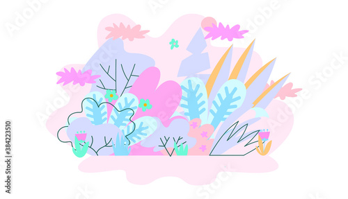 Leaves vector illustration - trendy banner with colorful plant foliage isolated on white background. Flat herbal composition for floral design - beautiful natural element.