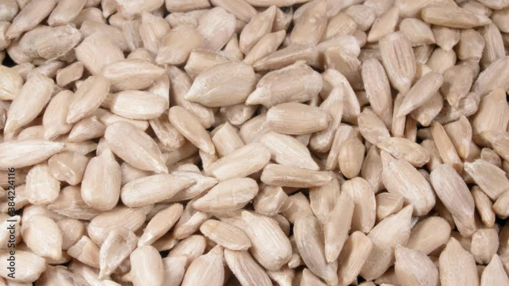 Peeled sunflower seeds close-up. 4K video. Super macro. Peeled sunflower seeds close-up. 4K video. Super macro.